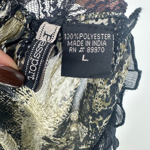 Vintage Y2K Lace Trim Chiffon Top Womens M Snake Print 90s Romantic Lightweight - Picture 7 of 9